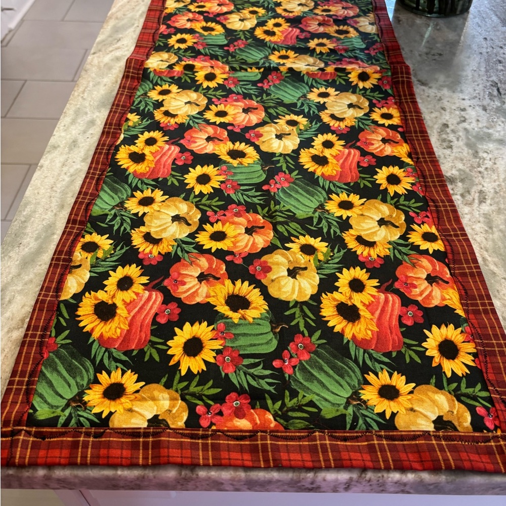 Floral Table Runner with Red and Yellow Accents